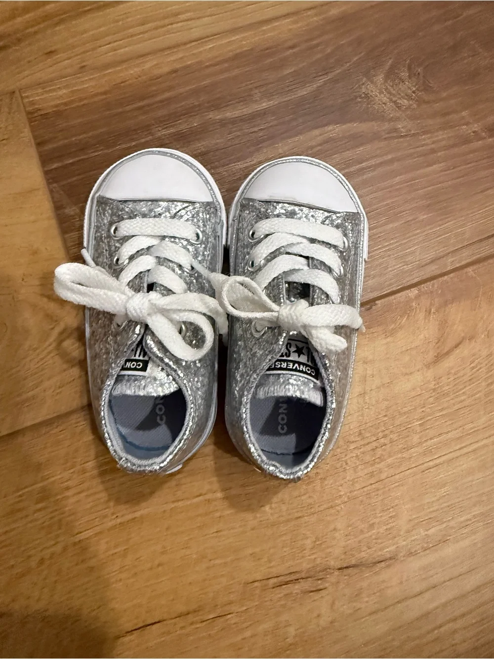 Converse Kids Silver Glitter Low-Top Sneakers with White Laces